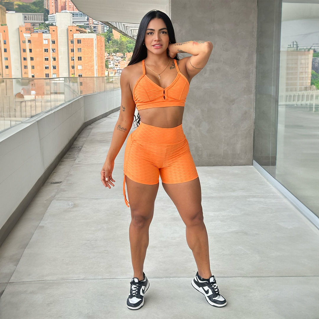 Conjunto Top Short Tiras Texturizado Push Up